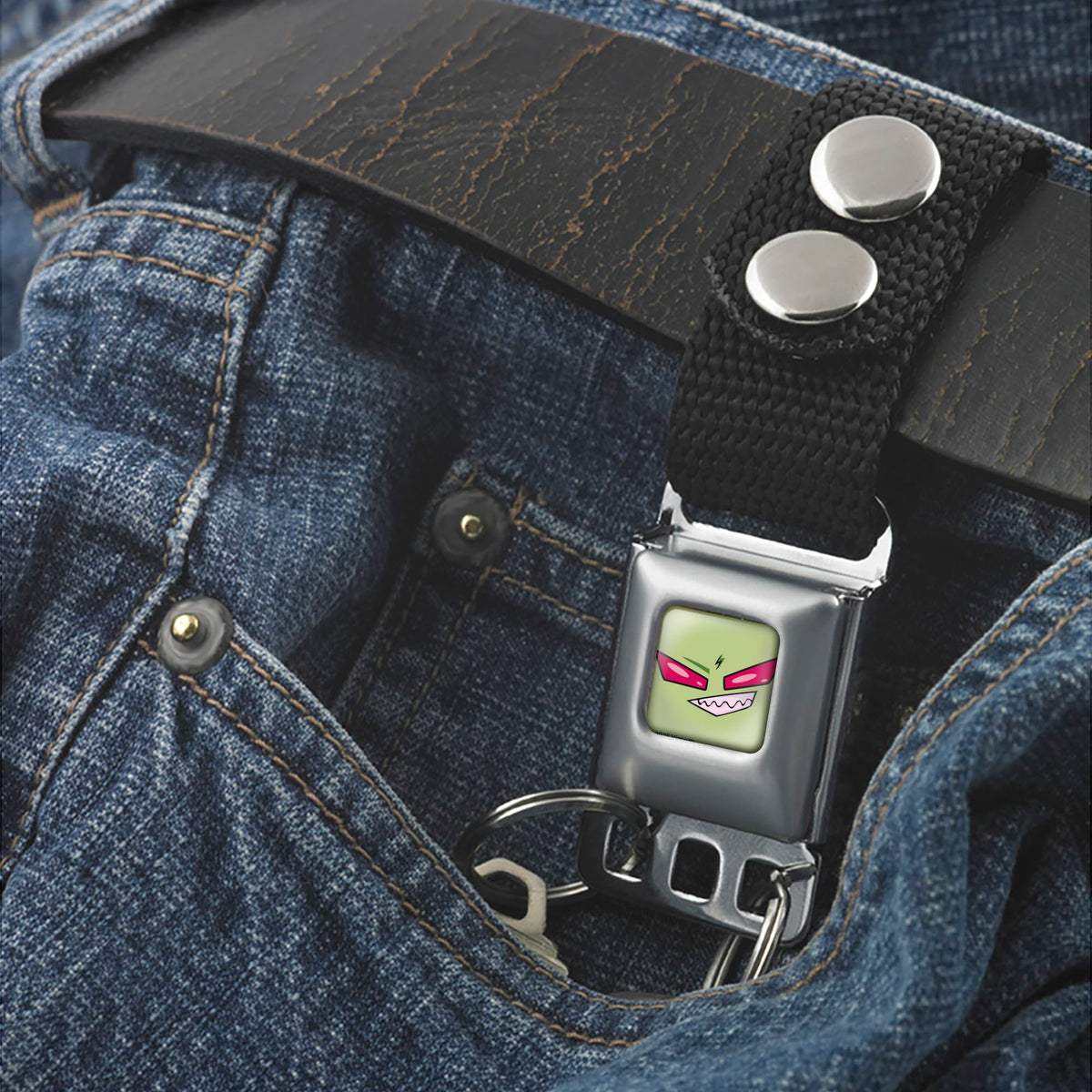 Keychain - Invader Zim Face Close-Up Full Color Green Keychains Invader Zim