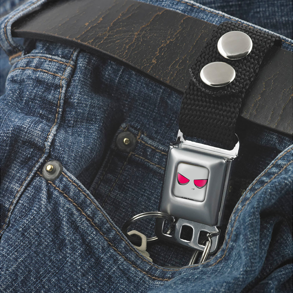 Keychain - Invader GIR Red Eyes Face Close-Up Full Color Gray Keychains Invader Zim