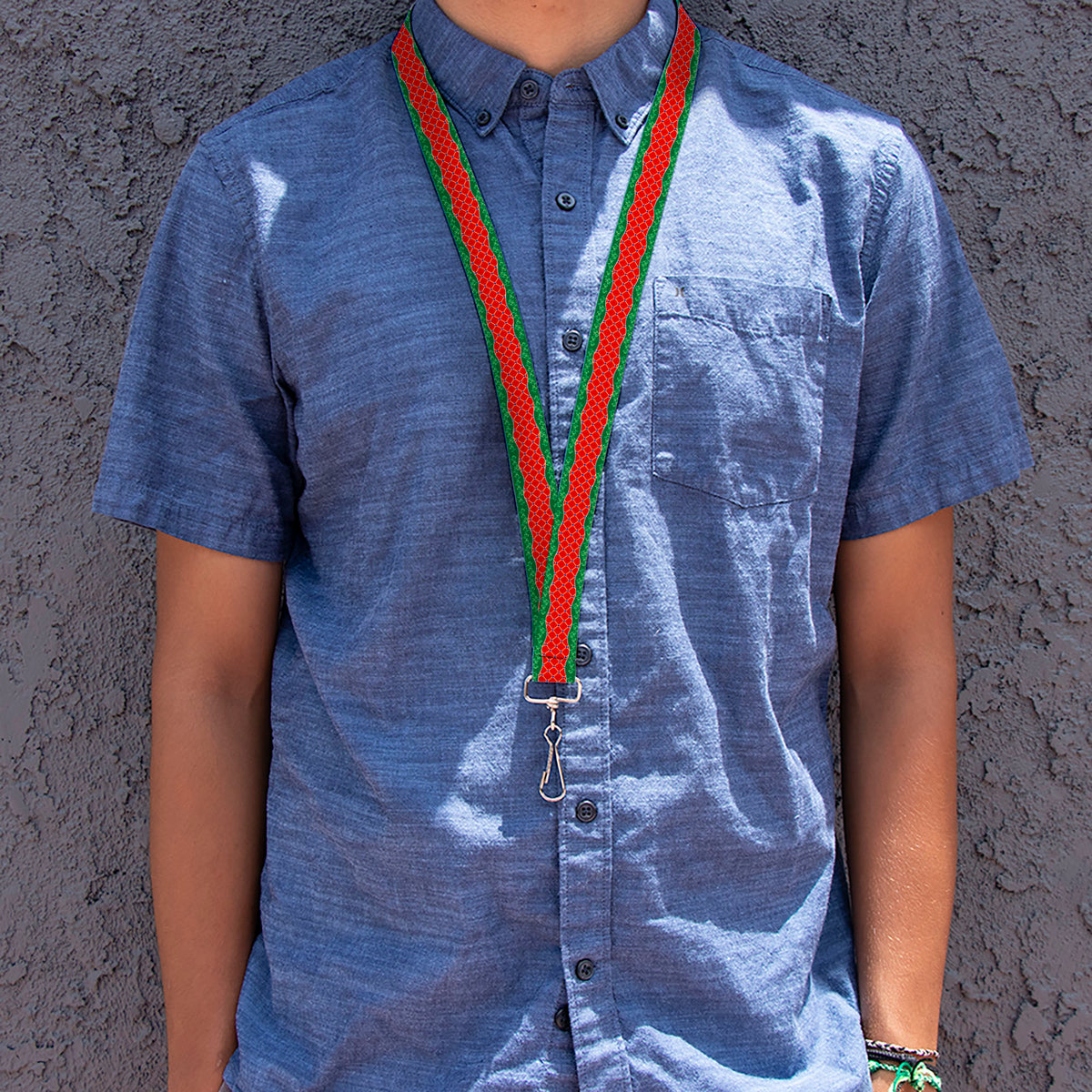 Lanyard - 1.0" - Holiday Trim Stripe Green Red Lanyards Buckle-Down