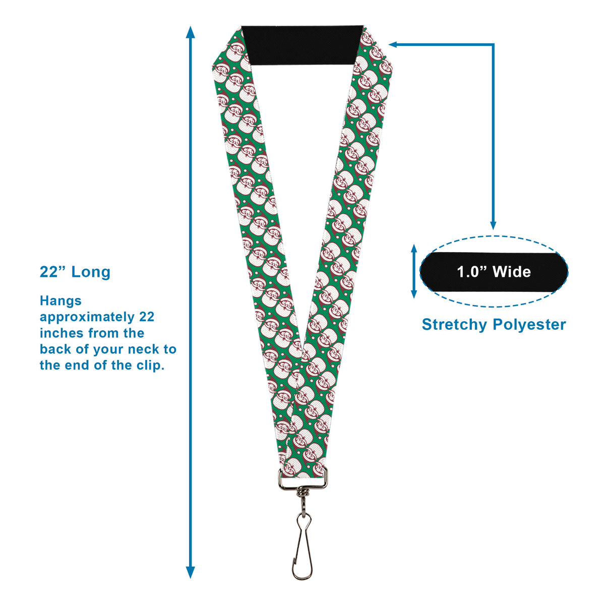 Lanyard - 1.0" - Jolly Santa Claus Christmas Smiling Face Icon Green/Red/White Lanyards Buckle-Down