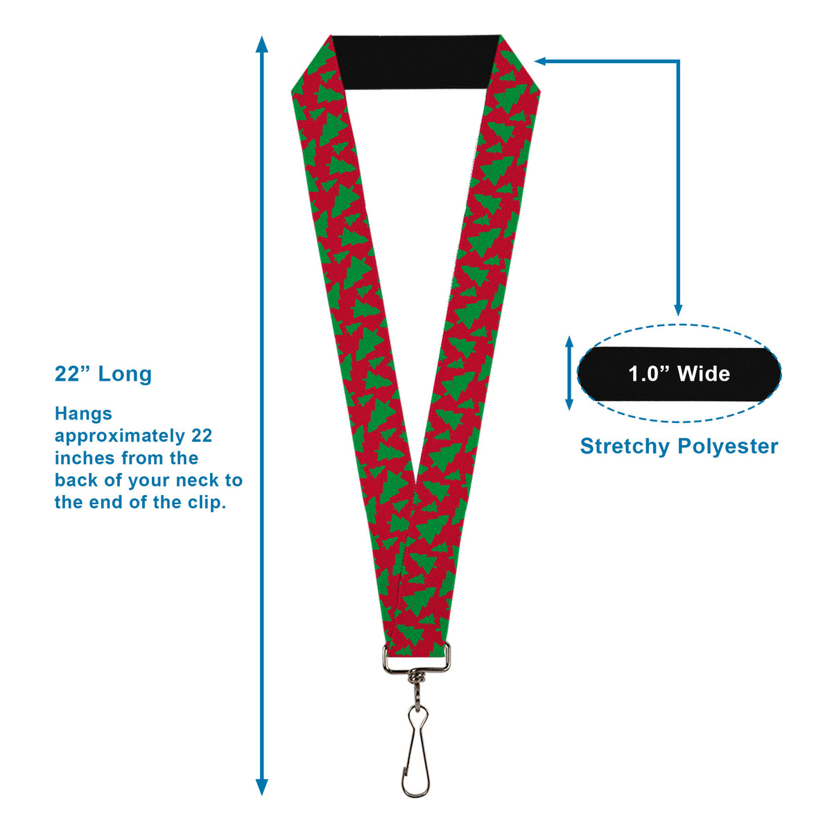 Lanyard - 1.0" - Holiday Cookie Cutter Christmas Tree Scattered Red/Green Lanyards Buckle-Down
