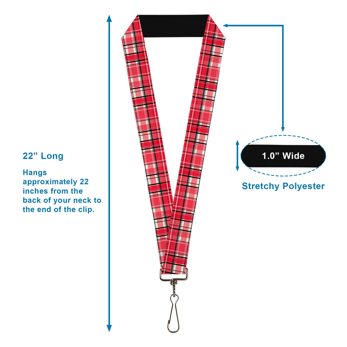 Lanyard - 1.0" - Holiday Christmas Plaid Red/White/Black Lanyards Buckle-Down