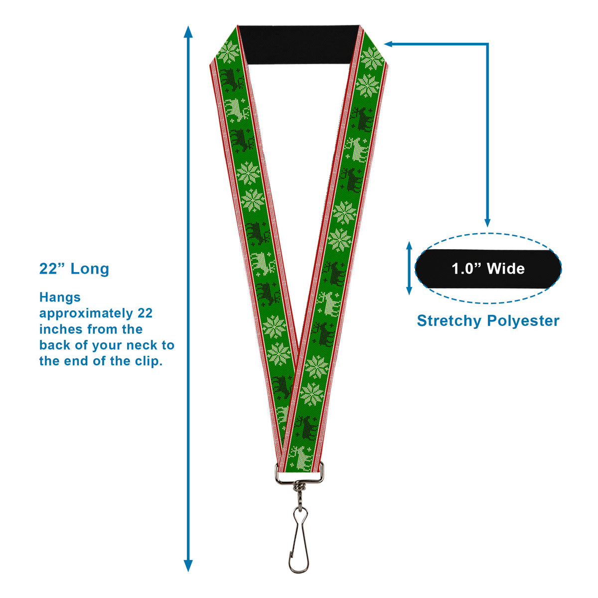 Lanyard - 1.0" - Christmas Stitch Moose Snowflakes Red Green Lanyards Buckle-Down