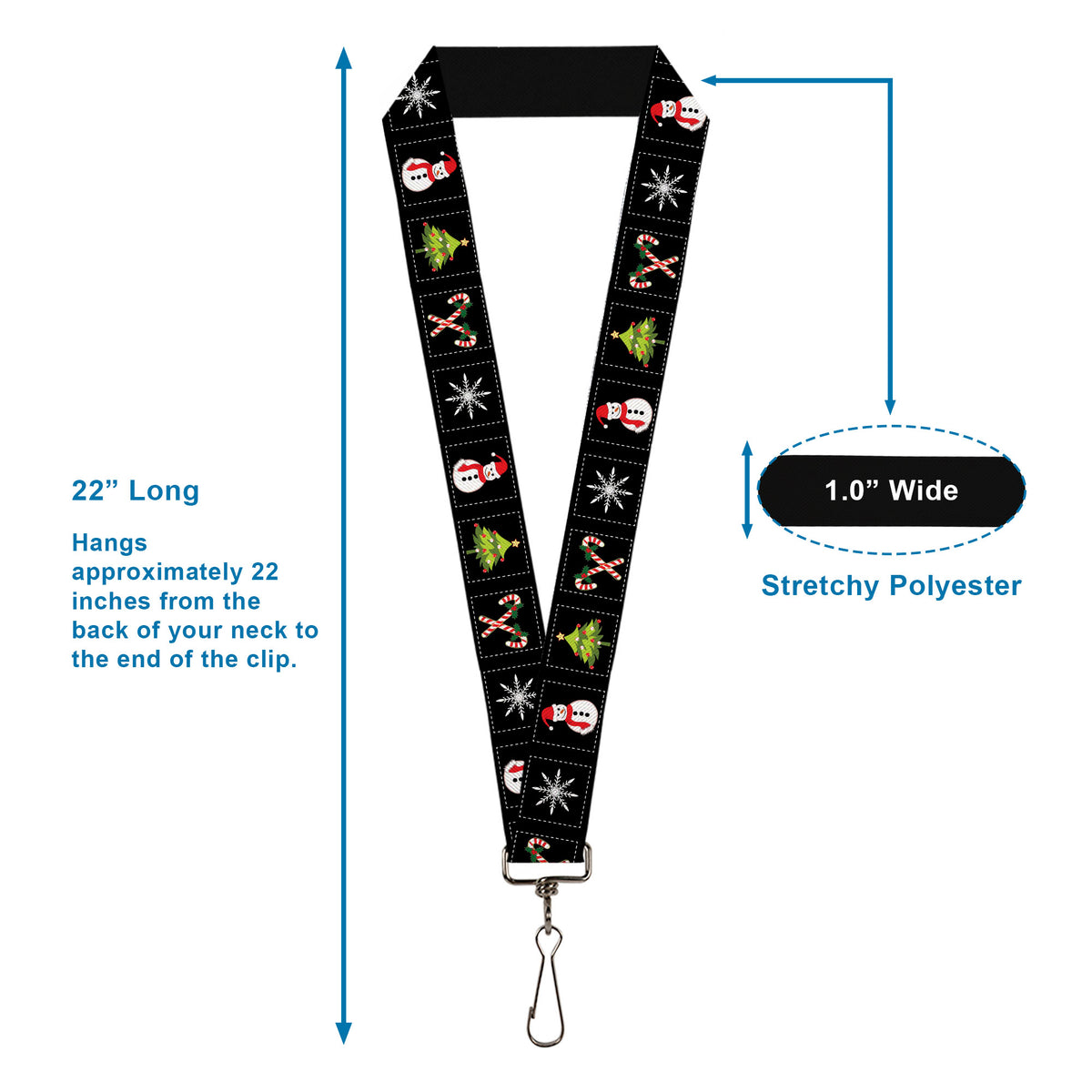 Lanyard - 1.0" - Christmas Blocks Black White Multi Color Lanyards Buckle-Down