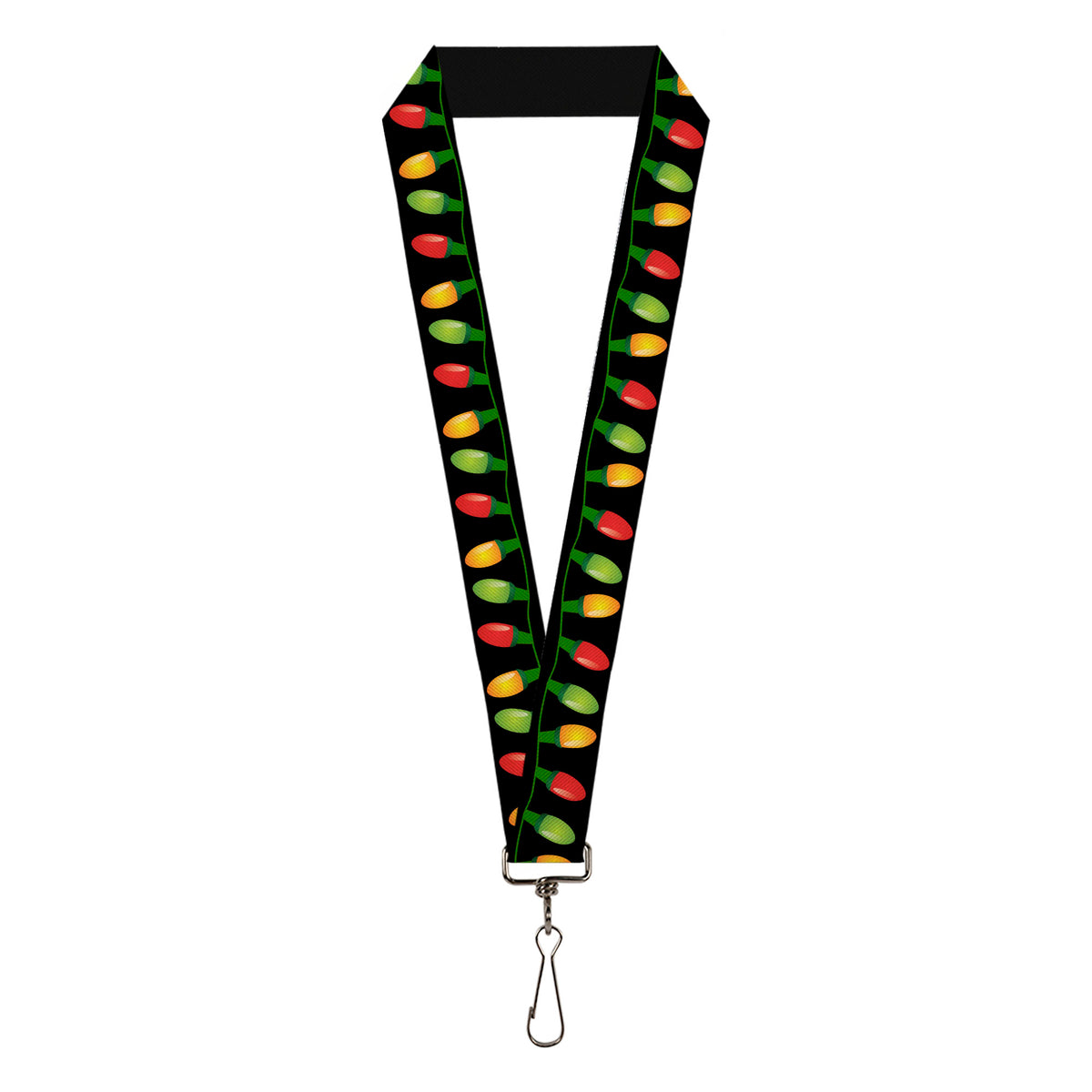 Lanyard - 1.0" - Christmas Lights Black Multi Color Lanyards Buckle-Down