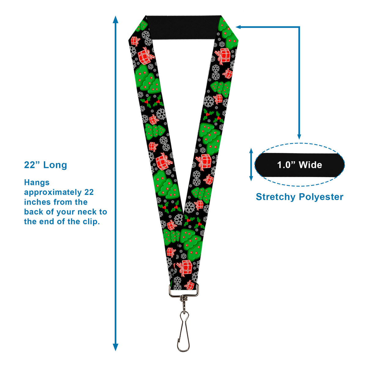 Lanyard - 1.0" - Christmas Collage Black White Green Red Lanyards Buckle-Down