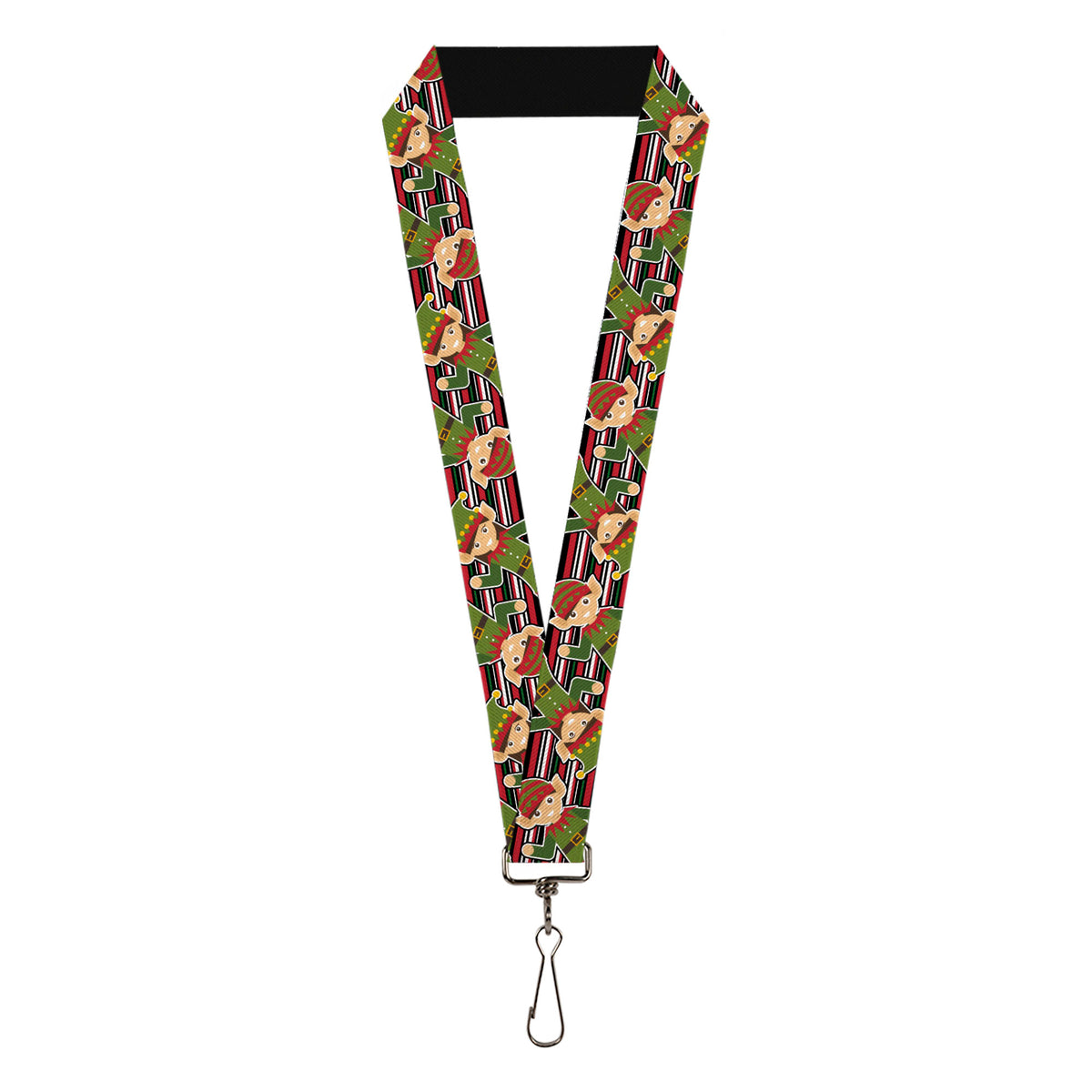 Lanyard - 1.0" - Christmas Elves Stripes Black Red White Green Lanyards Buckle-Down