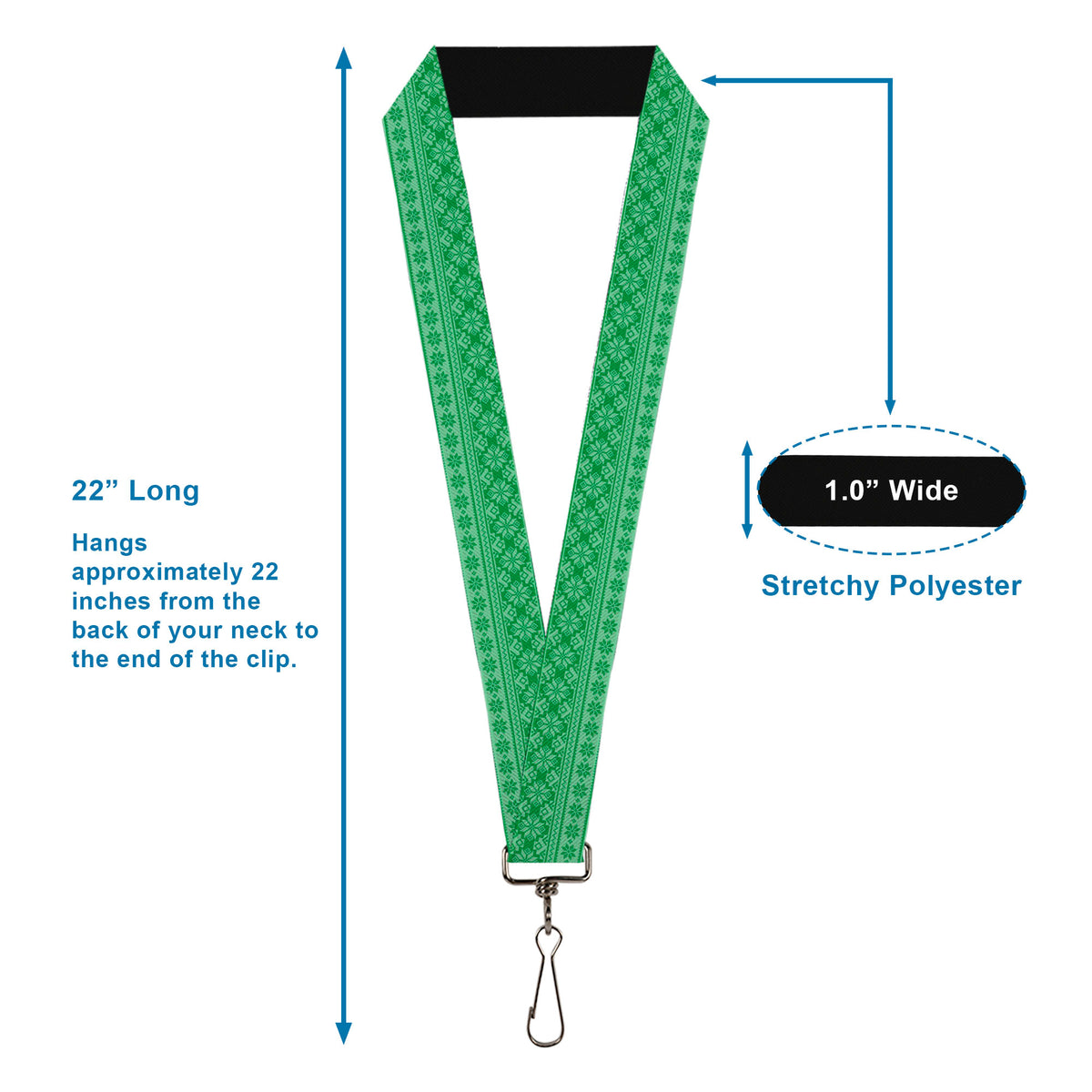 Lanyard - 1.0" - Christmas Holiday Fair Isle Stitch Pattern Greens Lanyards Buckle-Down