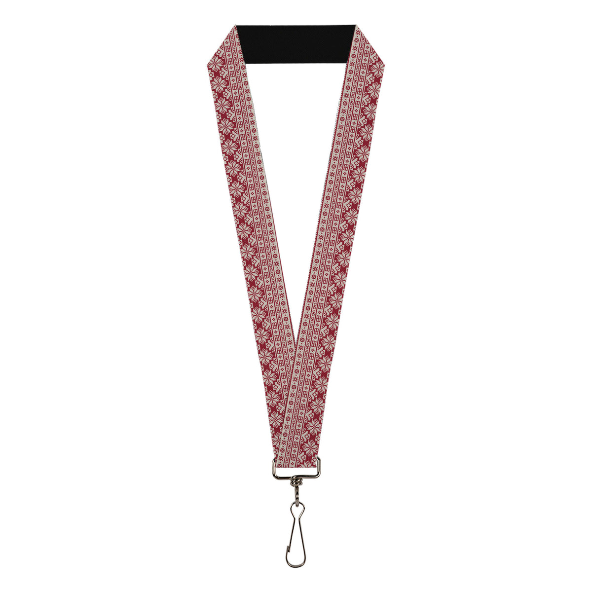 Lanyard - 1.0" - Christmas Holiday Fair Isle Stitch Pattern White/Red Lanyards Buckle-Down