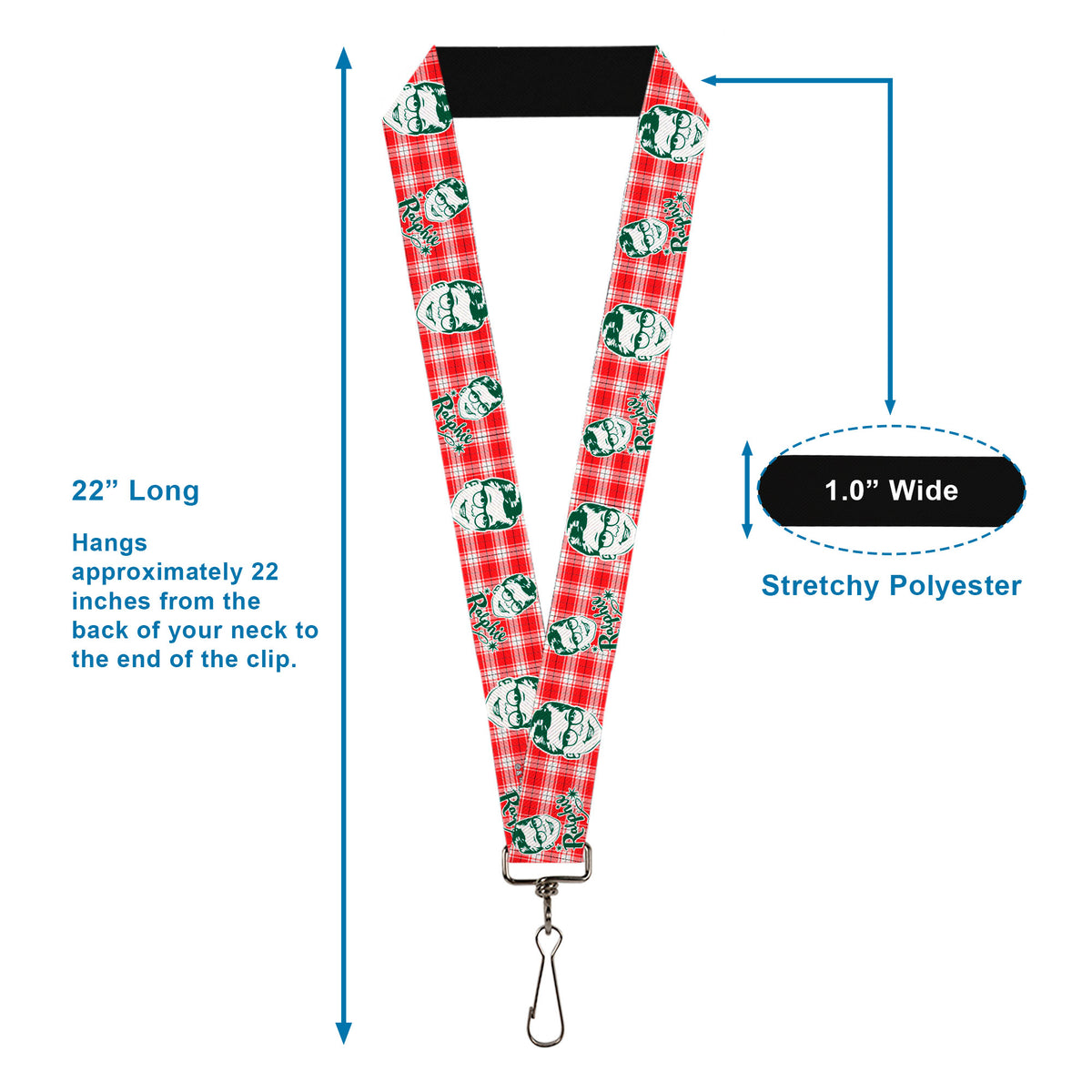 Lanyard - 1.0" - A Christmas Story RALPHIE Smiling Face Plaid Red White Green Lanyards A Christmas Story
