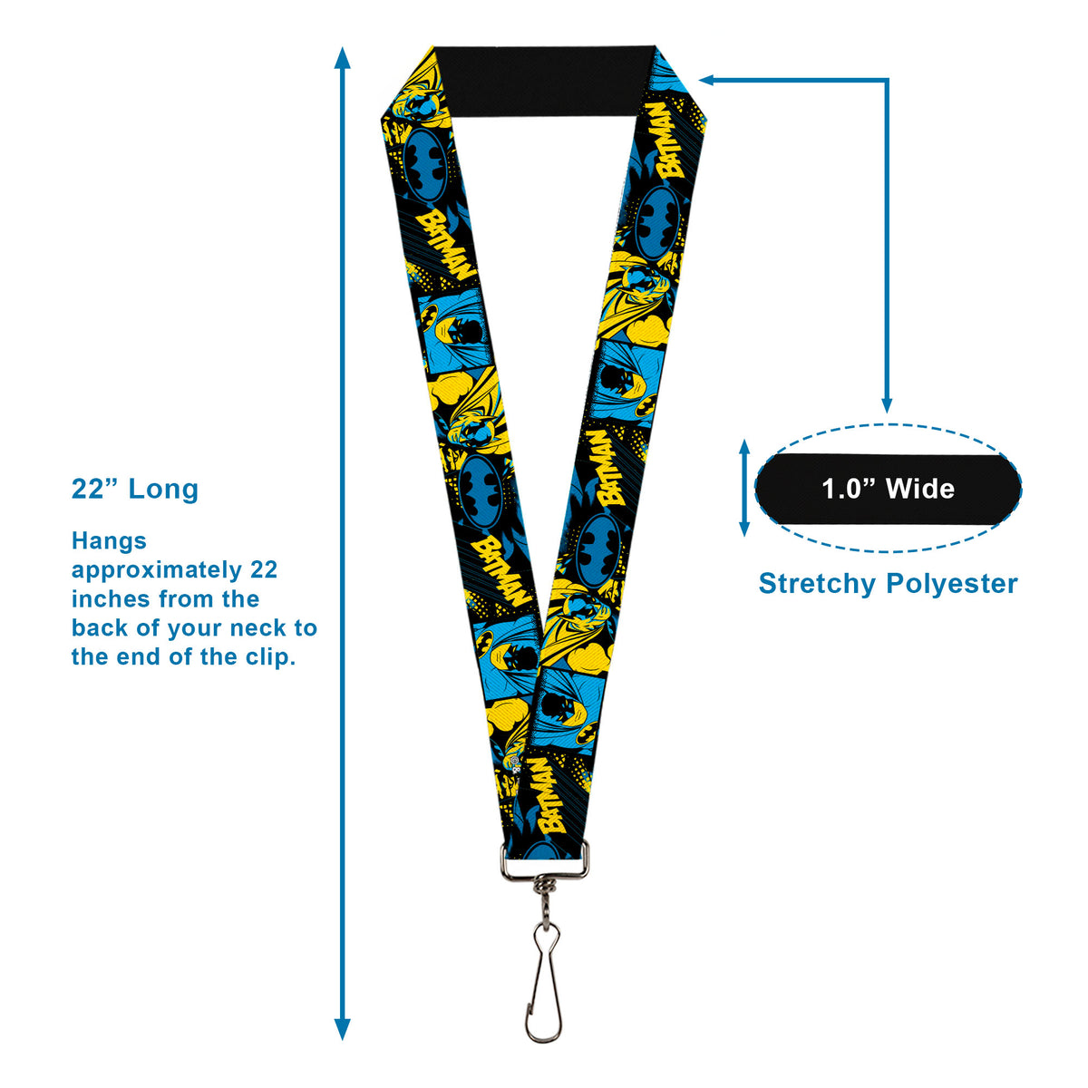 Lanyard - 1.0" - BATMAN Poses and Logo Collage Black/Blue/Yellow Lanyards DC Comics