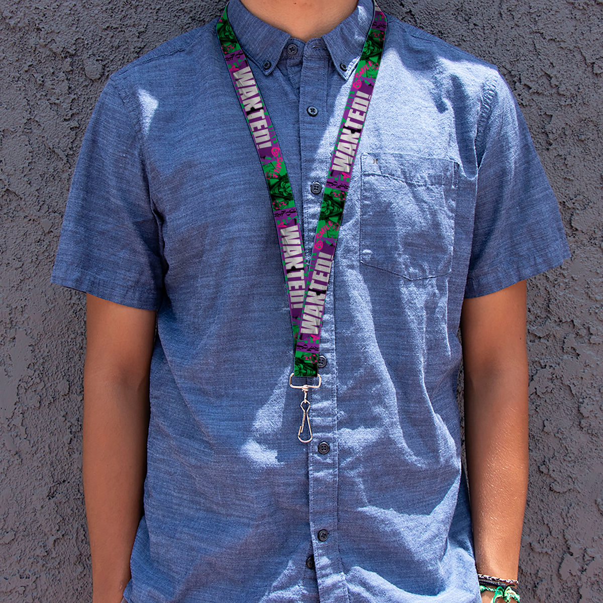 Lanyard - 1.0" - THE JOKER WANTED Smiling Pose and Graffiti Purples/Greens Lanyards DC Comics