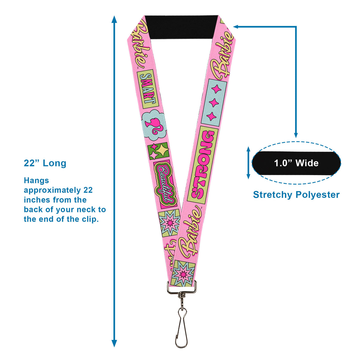 Lanyard - 1.0" - BARBIE SMART BEAUTIFUL STRONG Icons Pink/Multi Color Lanyards Barbie