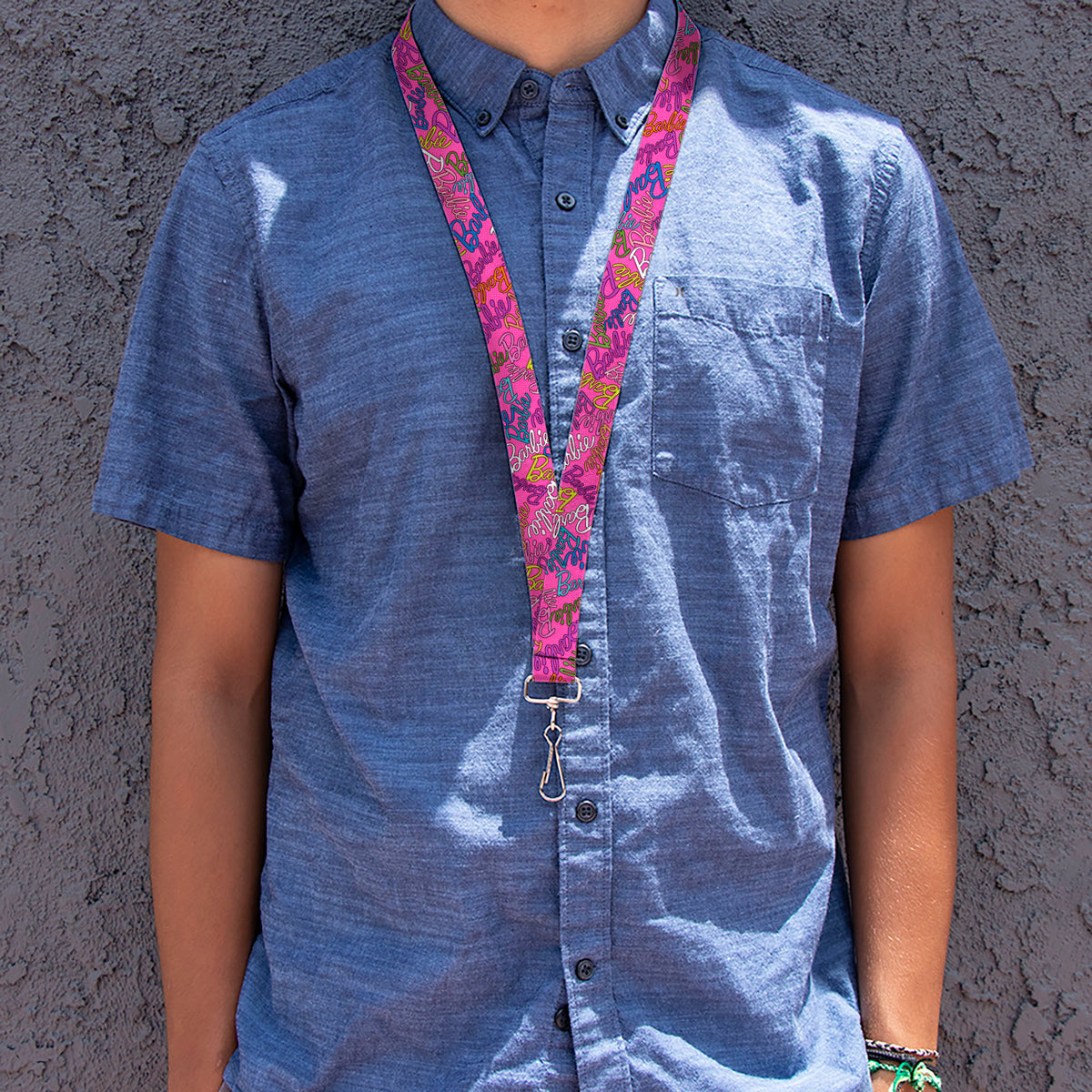 Lanyard - 1.0" - BARBIE Script Signature Scattered Pink/Multi Color Lanyards Barbie