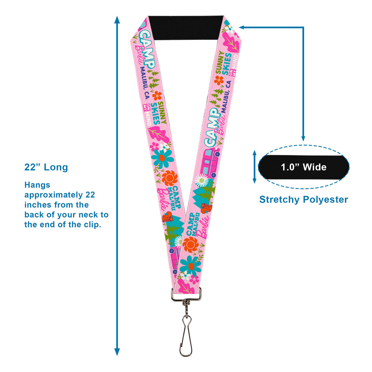 Lanyard - 1.0" - CAMP BARBIE MALIBU Icons Collage Pink/Multi Color Lanyards Barbie