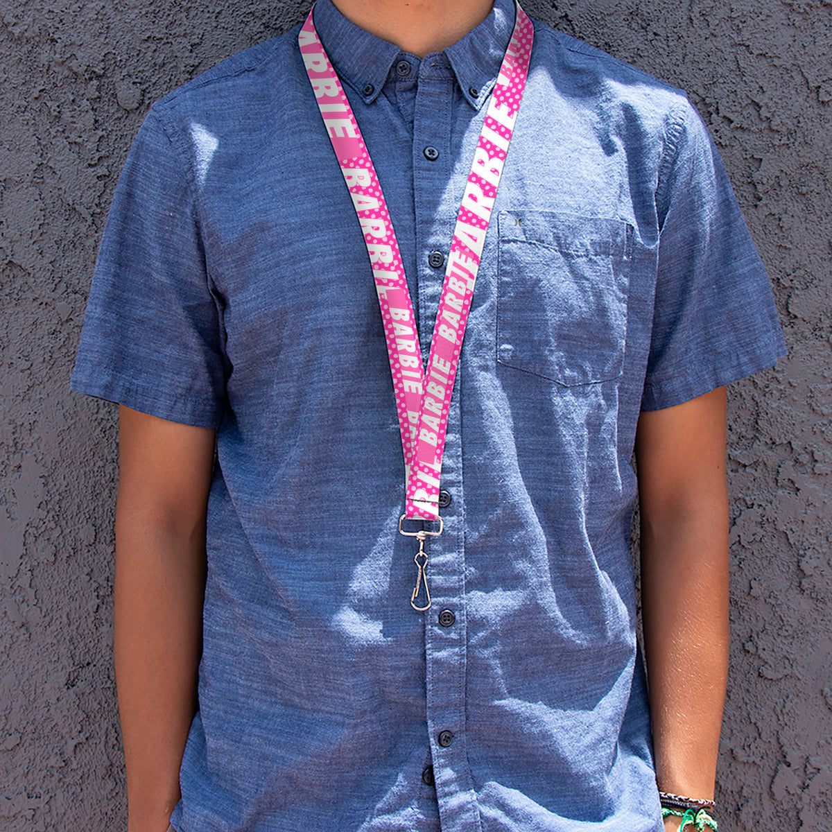 Lanyard - 1.0" - BARBIE Text and Polka Dots Pinks/White Lanyards Barbie