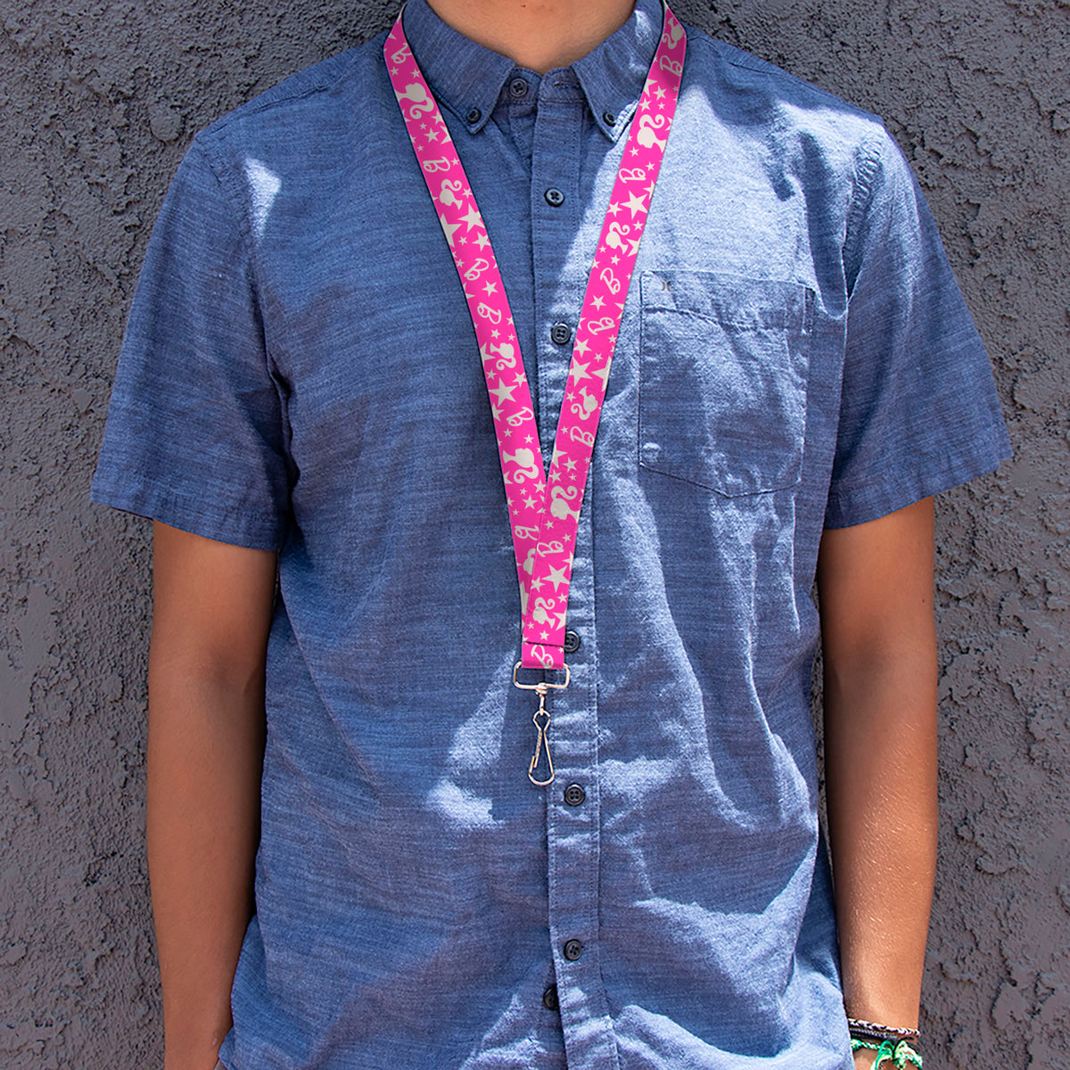 Lanyard - 1.0" - Barbie Ponytail Silhouette and Star Scattered Pink/White Lanyards Barbie