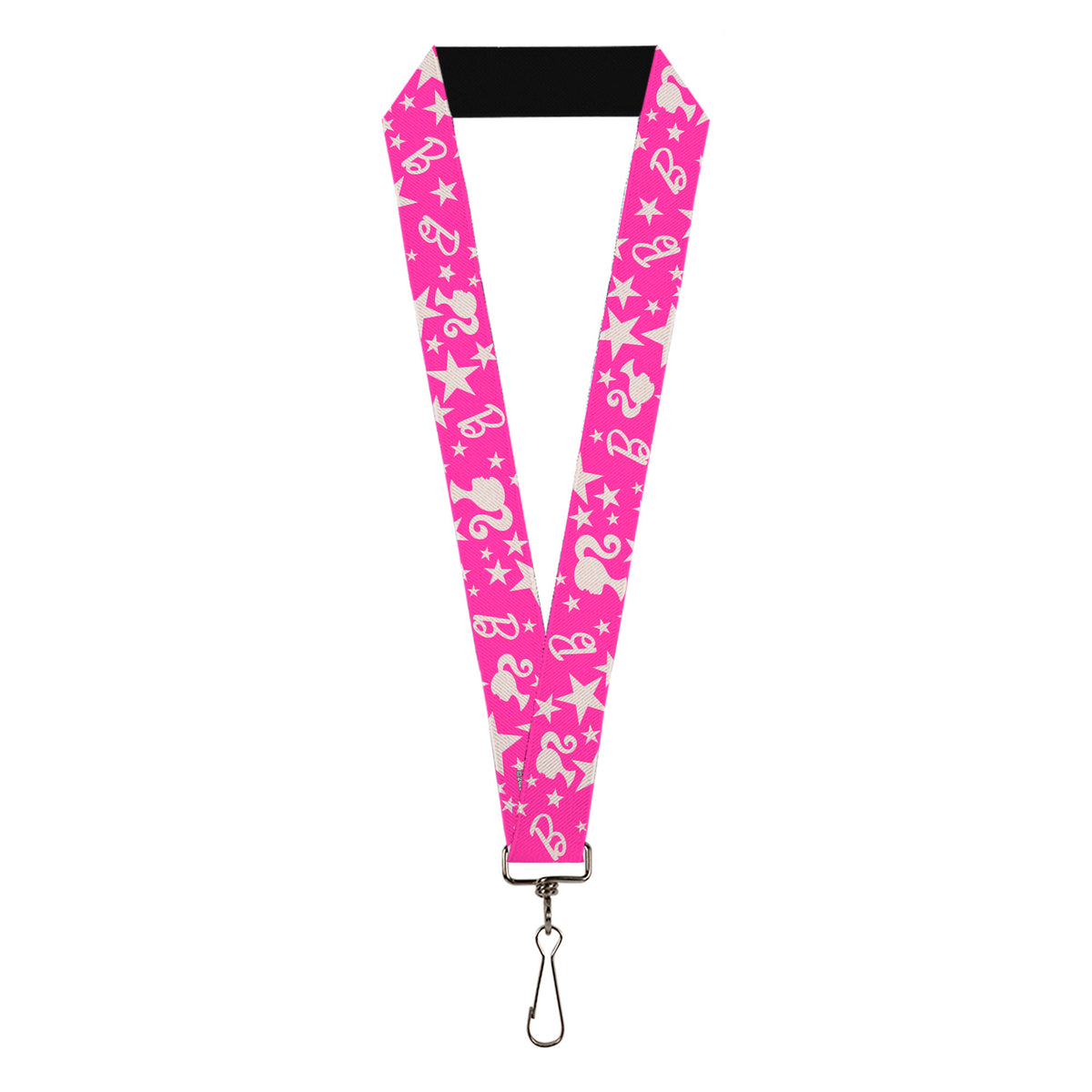 Lanyard - 1.0" - Barbie Ponytail Silhouette and Star Scattered Pink/White Lanyards Barbie