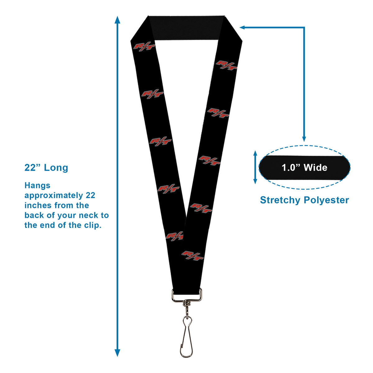 Lanyard - 1.0" - Dodge Challenger R T Emblem Repeat Black White Red Lanyards Dodge