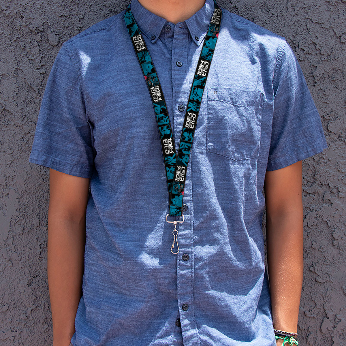 Lanyard - 1.0" - COWBOY BEBOP Title Logo and Character Blocks Black/Blues Lanyards Cowboy Bebop