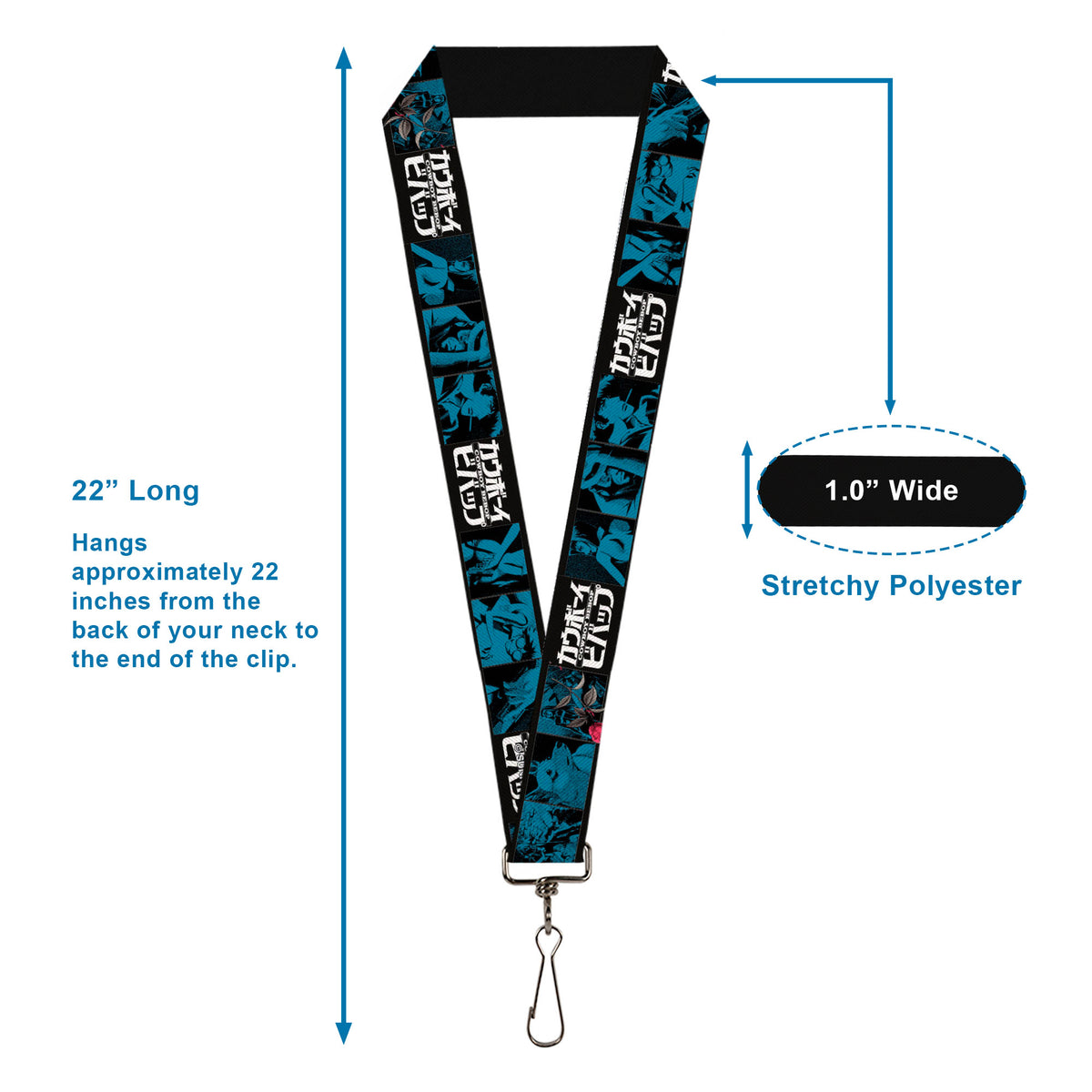 Lanyard - 1.0" - COWBOY BEBOP Title Logo and Character Blocks Black/Blues Lanyards Cowboy Bebop