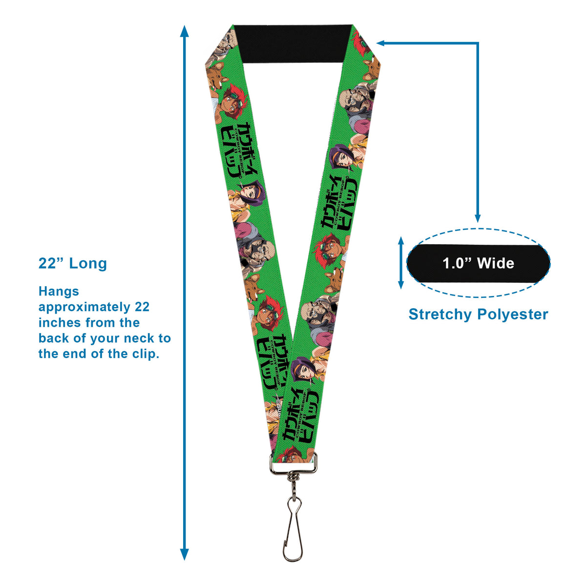 Lanyard - 1.0" - COWBOY BEBOP Crew Group Pose and Title Logo Green/Black Lanyards Cowboy Bebop