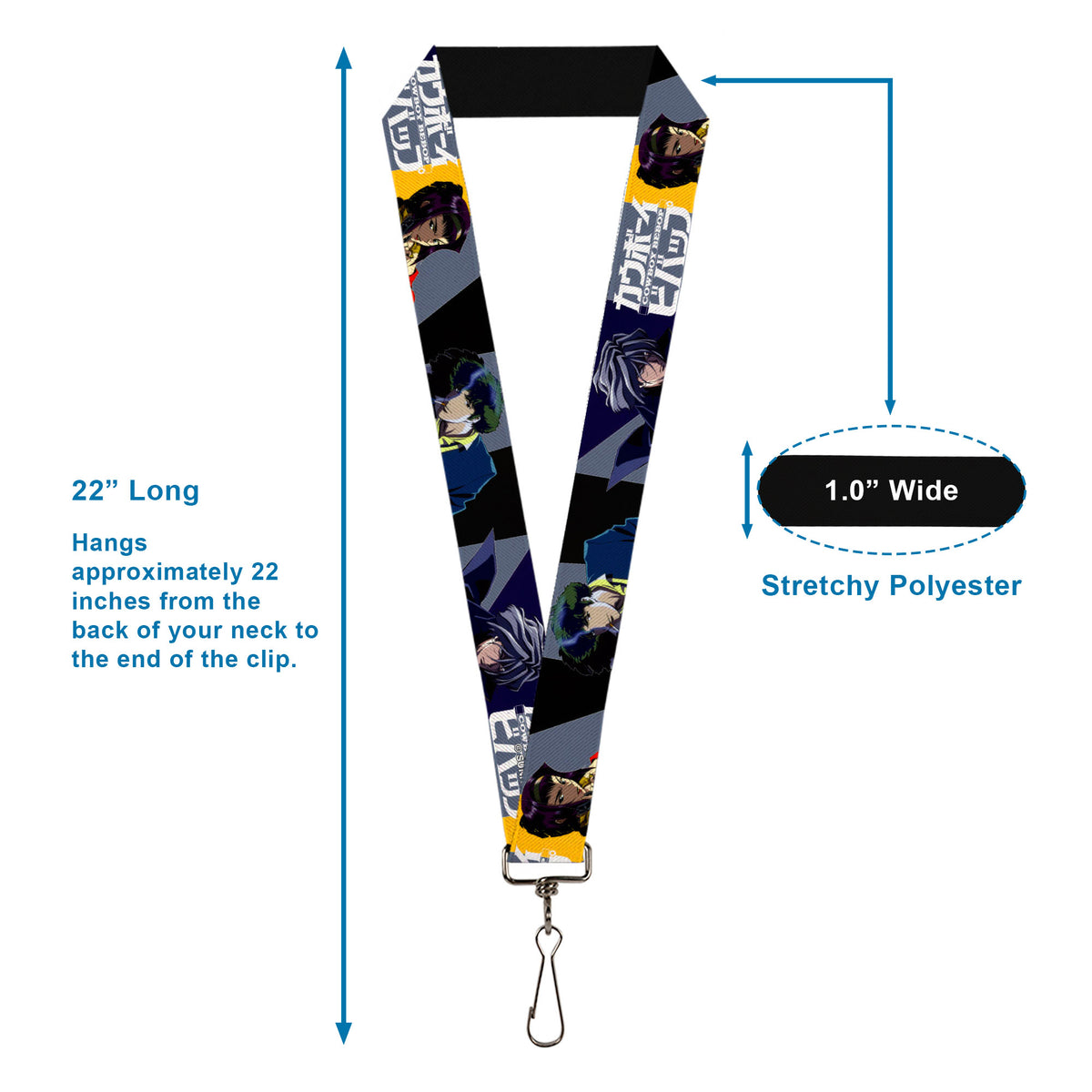 Lanyard - 1.0" - COWBOY BEBOP Spike Vicious and Faye Pose and Title Logo Blues/Yellow Lanyards Cowboy Bebop