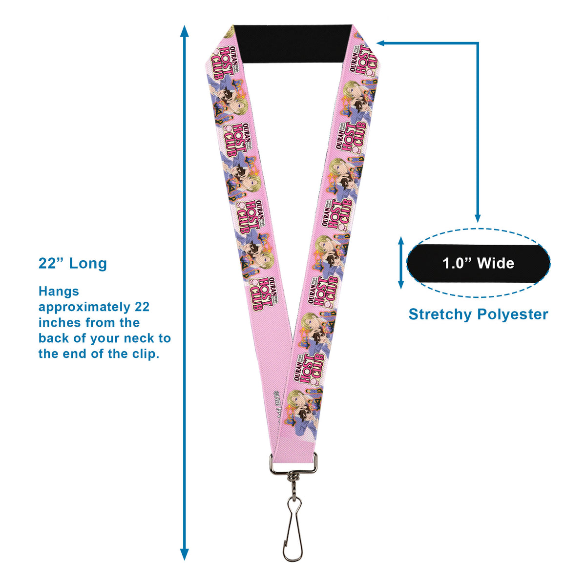Lanyard - 1.0" - OURAN HIGH SCHOOL Character Group Pose and Title Logo Pinks Lanyards Ouran High School Host Club
