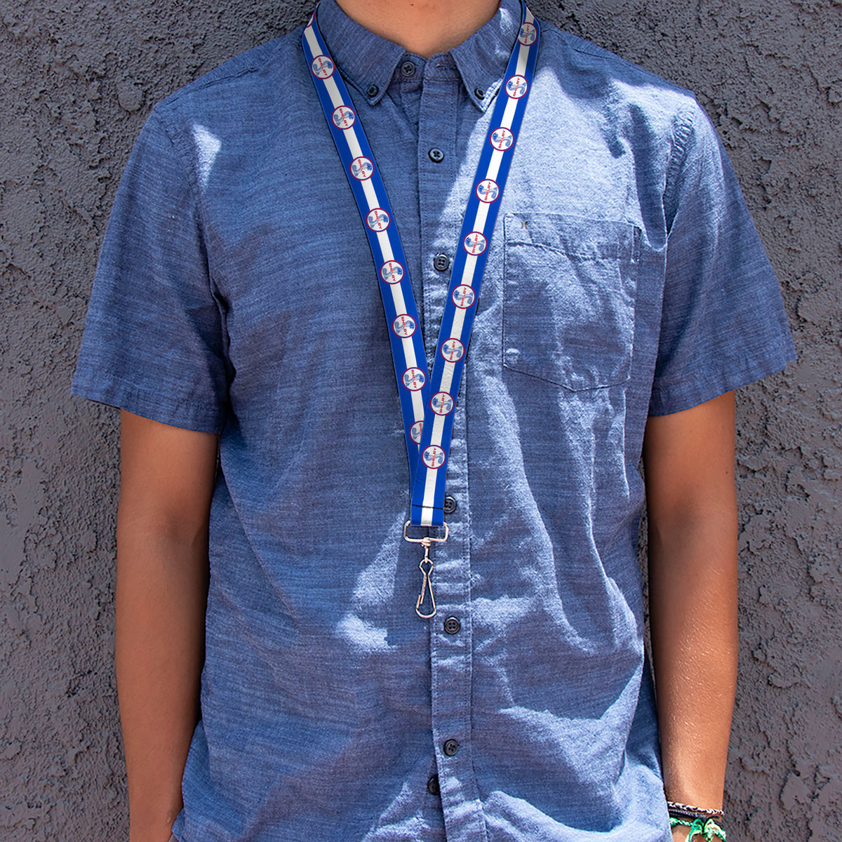 Lanyard - 1.0" - SHELBY Tiffany Split Stripe Blue White Red Lanyards Shelby