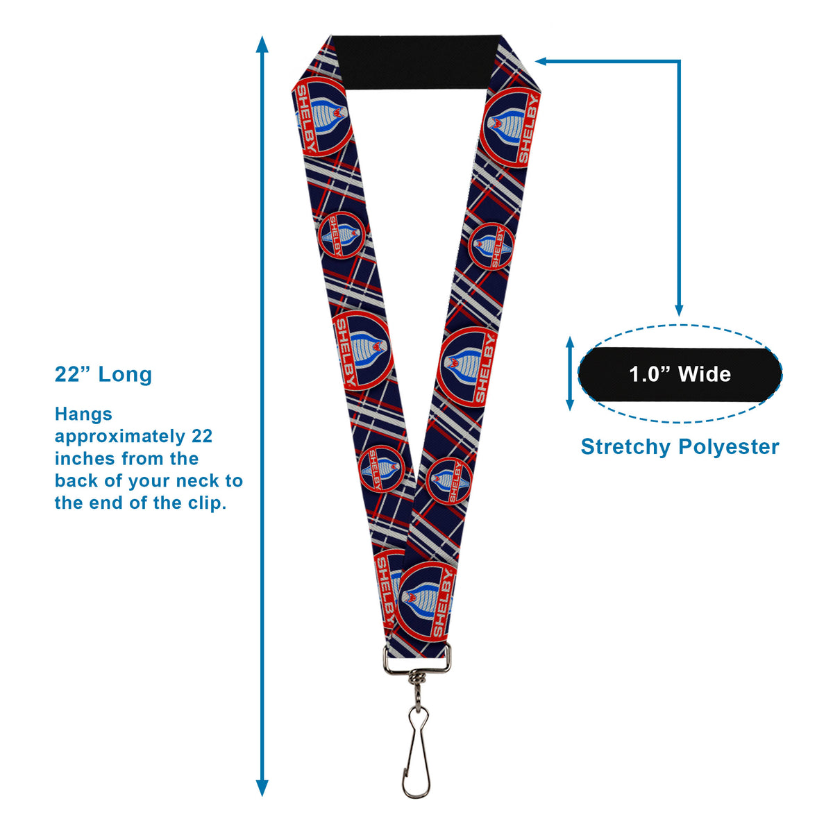 Lanyard - 1.0" - SHELBY Cobra/Plaid X Navy/Gray/Red Lanyards Shelby