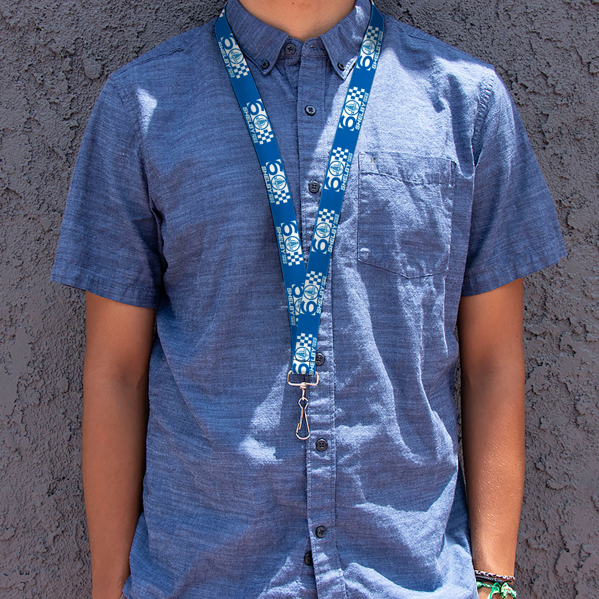 Lanyard - 1.0" -SHELBY 60 YEARS SINCE 1962 Checker Blue White Lanyards Shelby