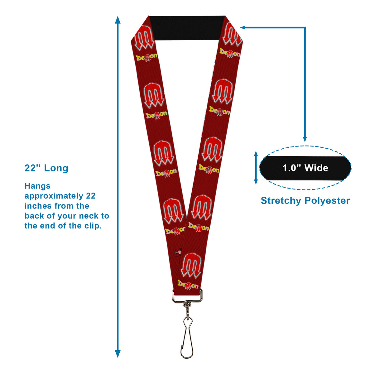 Lanyard - 1.0" - Vintage Dodge DEMON Logo Icon Burgundy Yellow Red Lanyards Dodge
