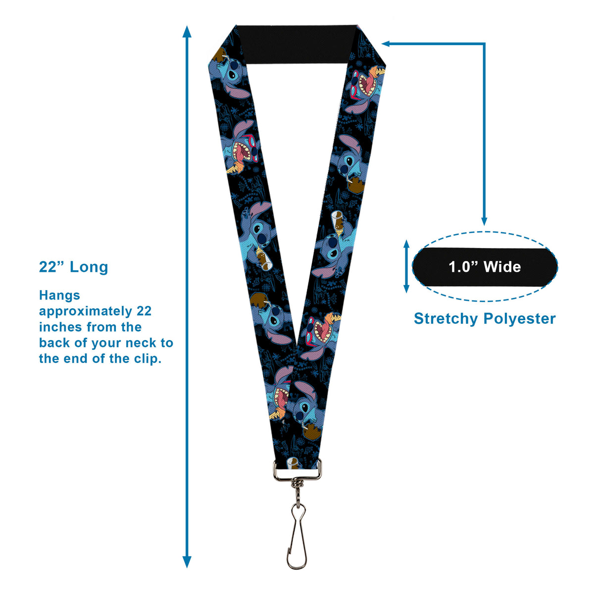 Lanyard - 1.0" - Stitch Snacking Poses Black/Blue Lanyards Disney