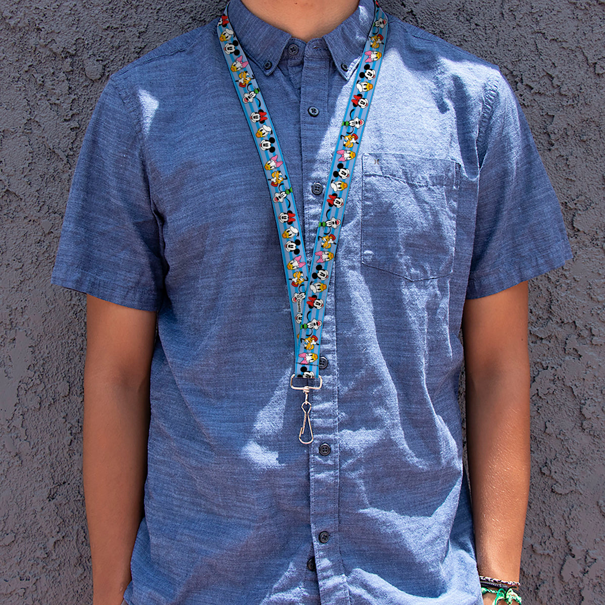 Lanyard - 1.0" - Disney The Sensational Six Smiling Faces Stripe Blues Lanyards Disney