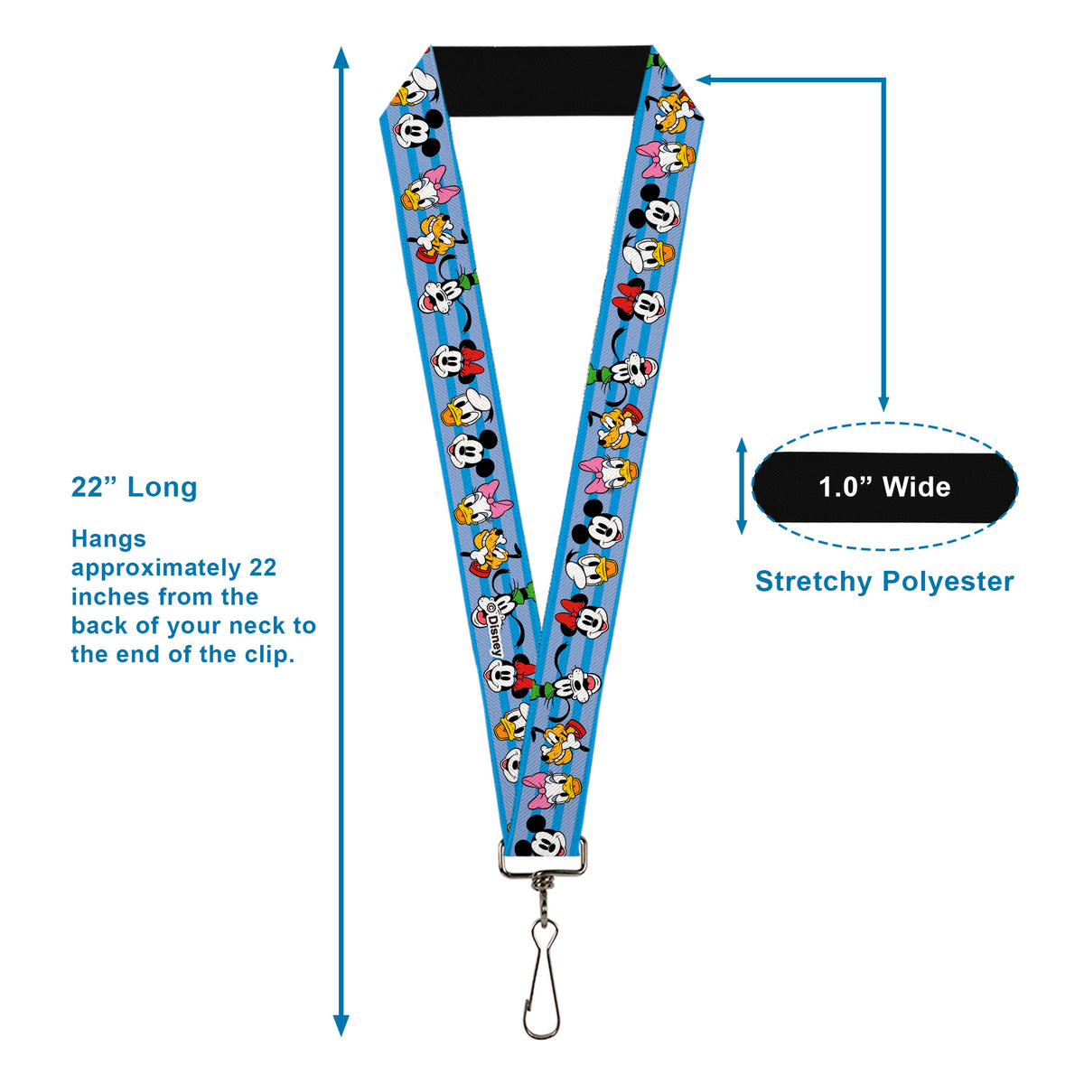 Lanyard - 1.0" - Disney The Sensational Six Smiling Faces Stripe Blues Lanyards Disney