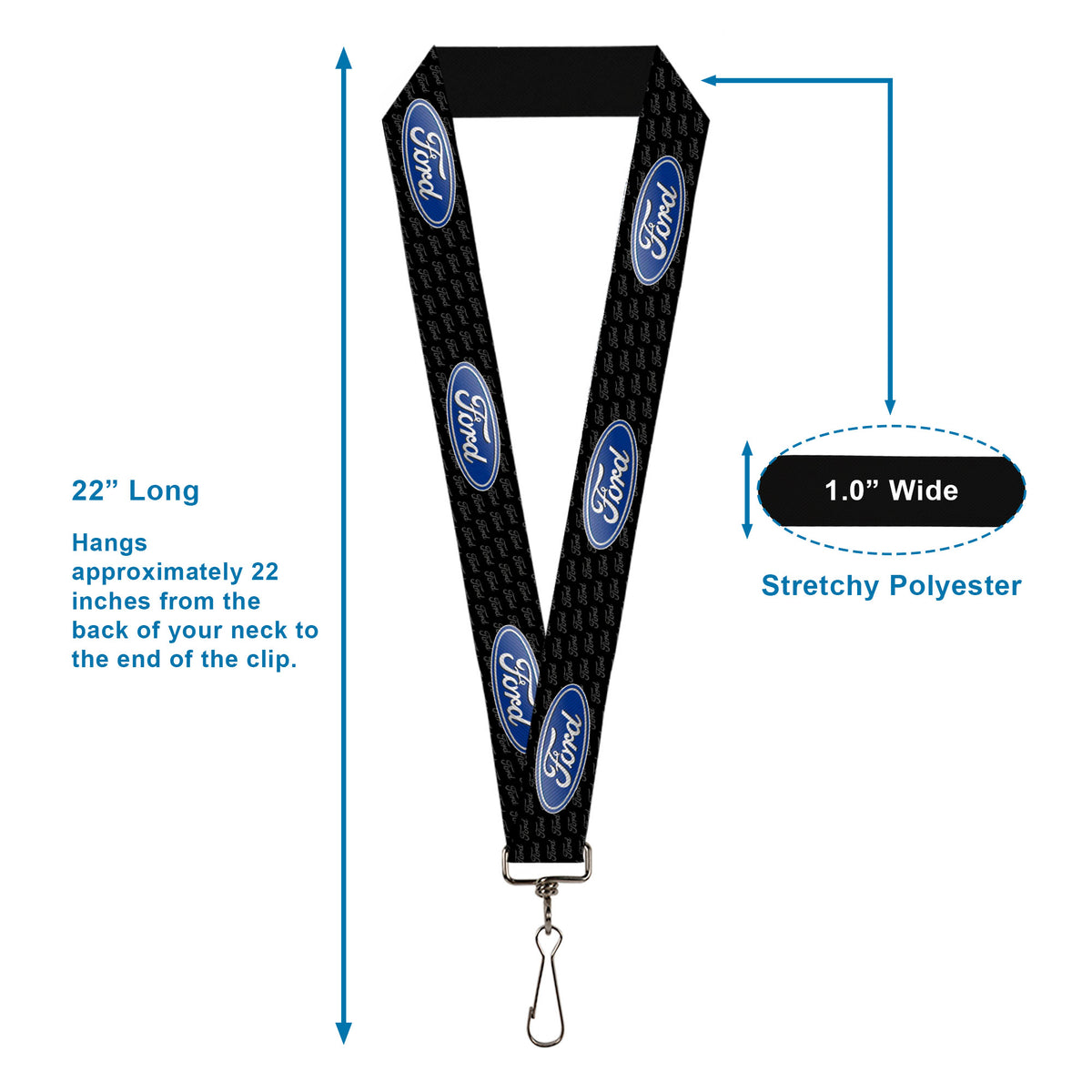 Lanyard - 1.0" - Ford Oval REPEAT w Text Lanyards Ford