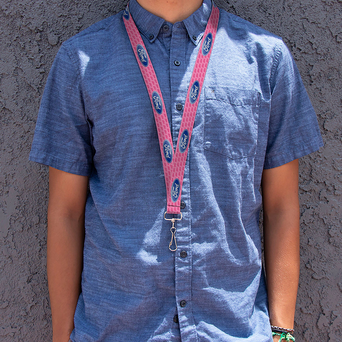 Lanyard - 1.0" - Ford Oval w Text PINK REPEAT Lanyards Ford