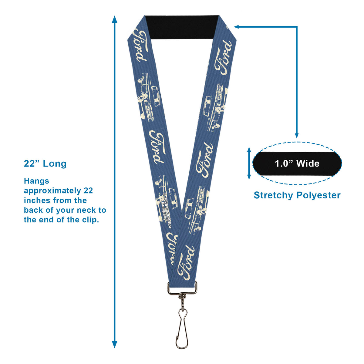 Lanyard - 1.0" - FORD Script and Vintage Truck Blue/White Lanyards Ford