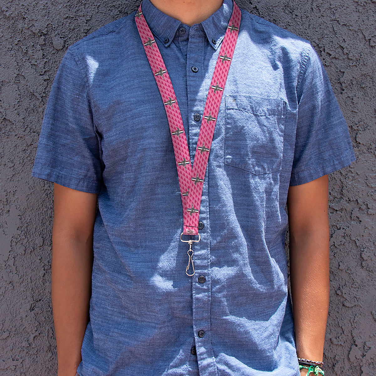 Lanyard - 1.0" - Ford Mustang w Bars w Text PINK REPEAT Lanyards Ford