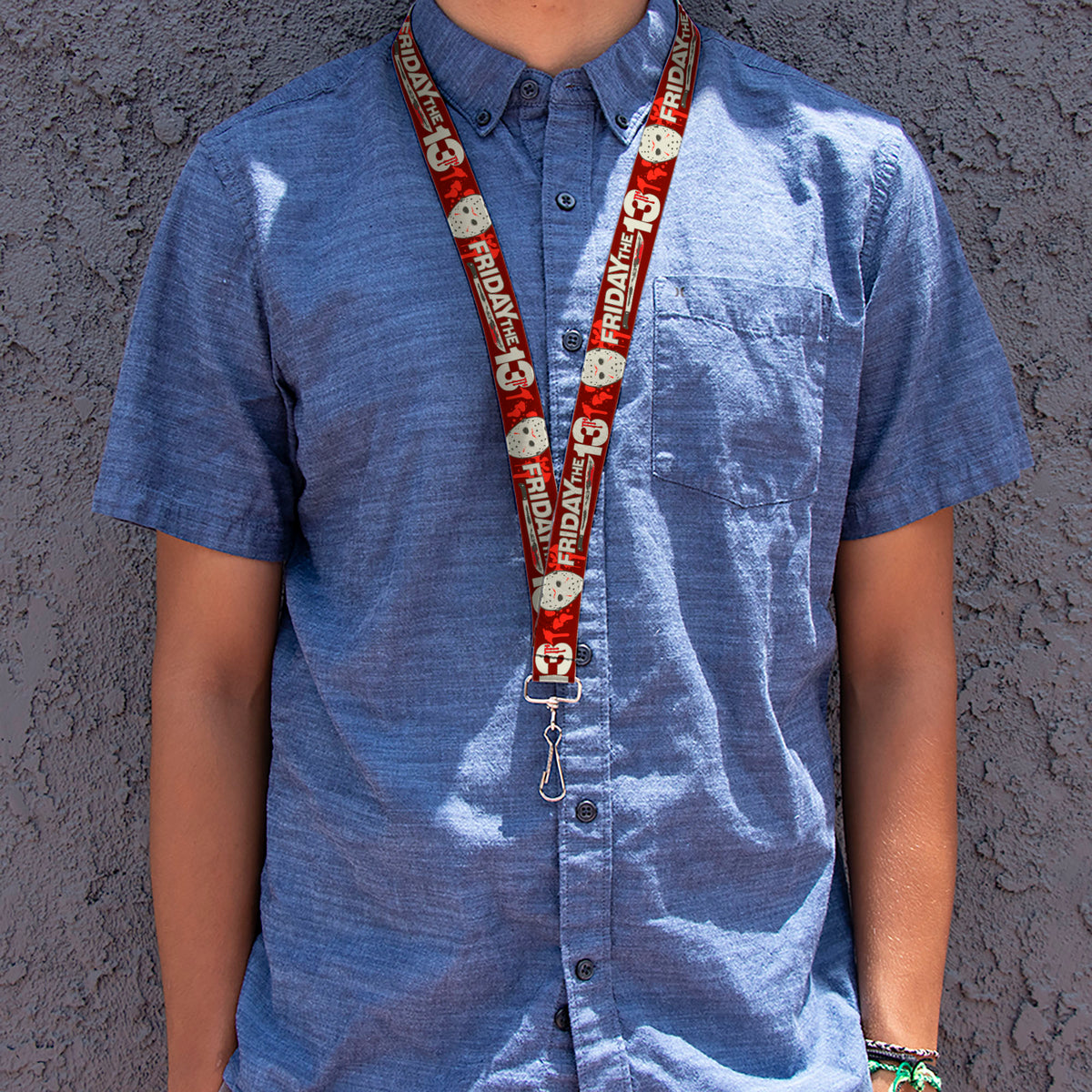 Lanyard - 1.0" - FRIDAY THE 13TH Mask and Machete Icons Red/Pink/White Lanyards Friday the 13th