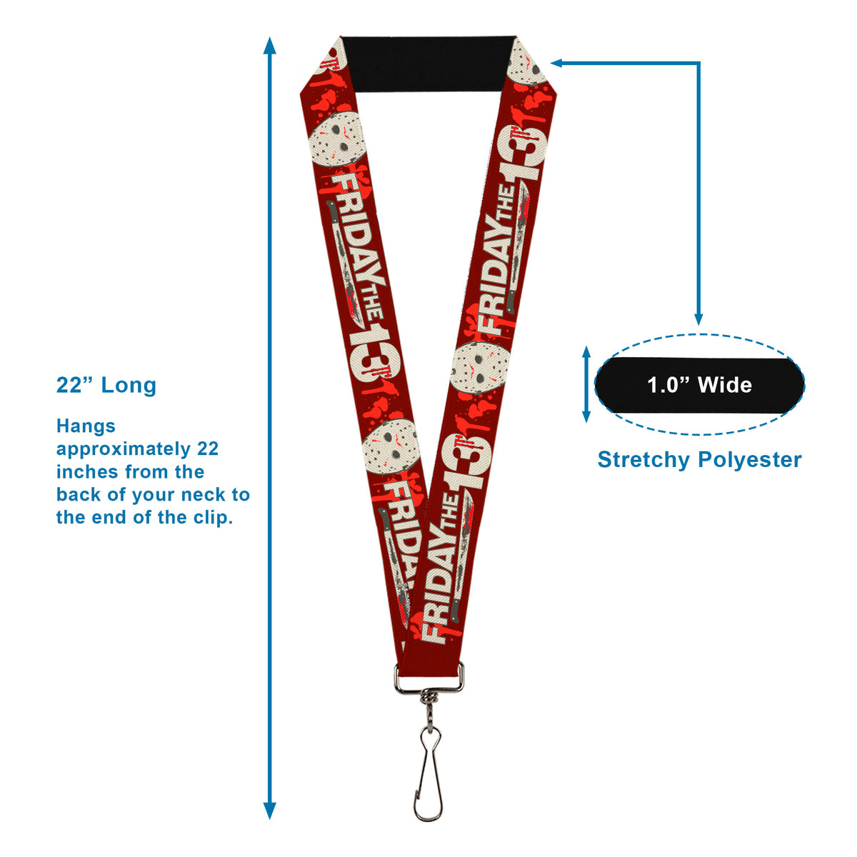 Lanyard - 1.0" - FRIDAY THE 13TH Mask and Machete Icons Red/Pink/White Lanyards Friday the 13th