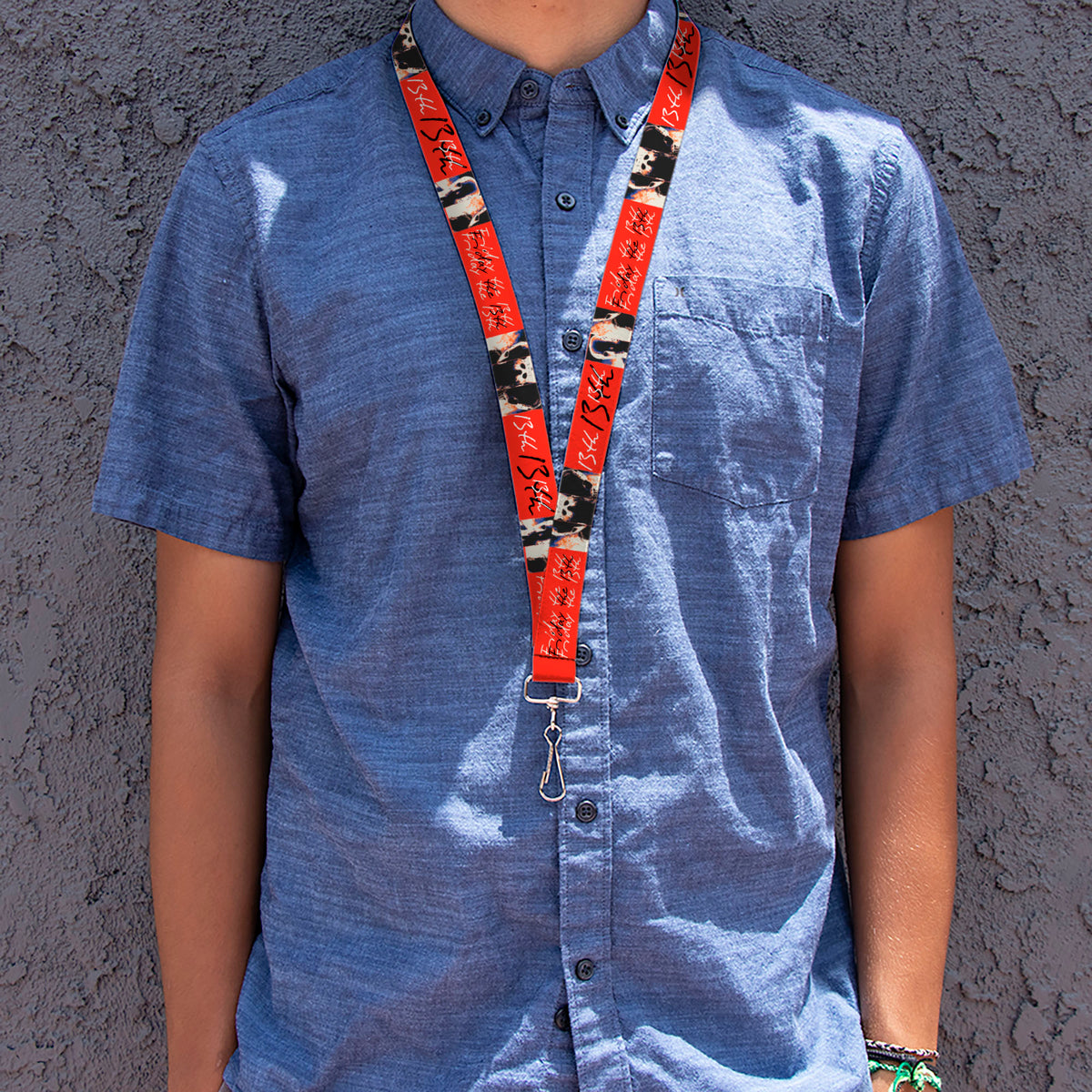 Lanyard - 1.0" - FRIDAY THE 13TH Jason Mask and Script Blocks Red/Black/White Lanyards Friday the 13th