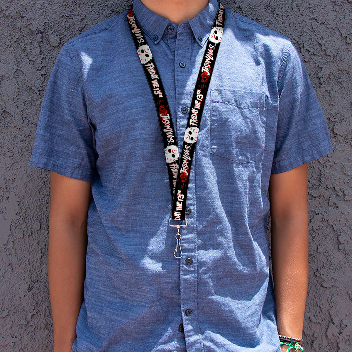 Lanyard - 1.0" - FRIDAY THE 13TH JASON LIVES with Hand Print and Mask Black/Red/White Lanyards Friday the 13th