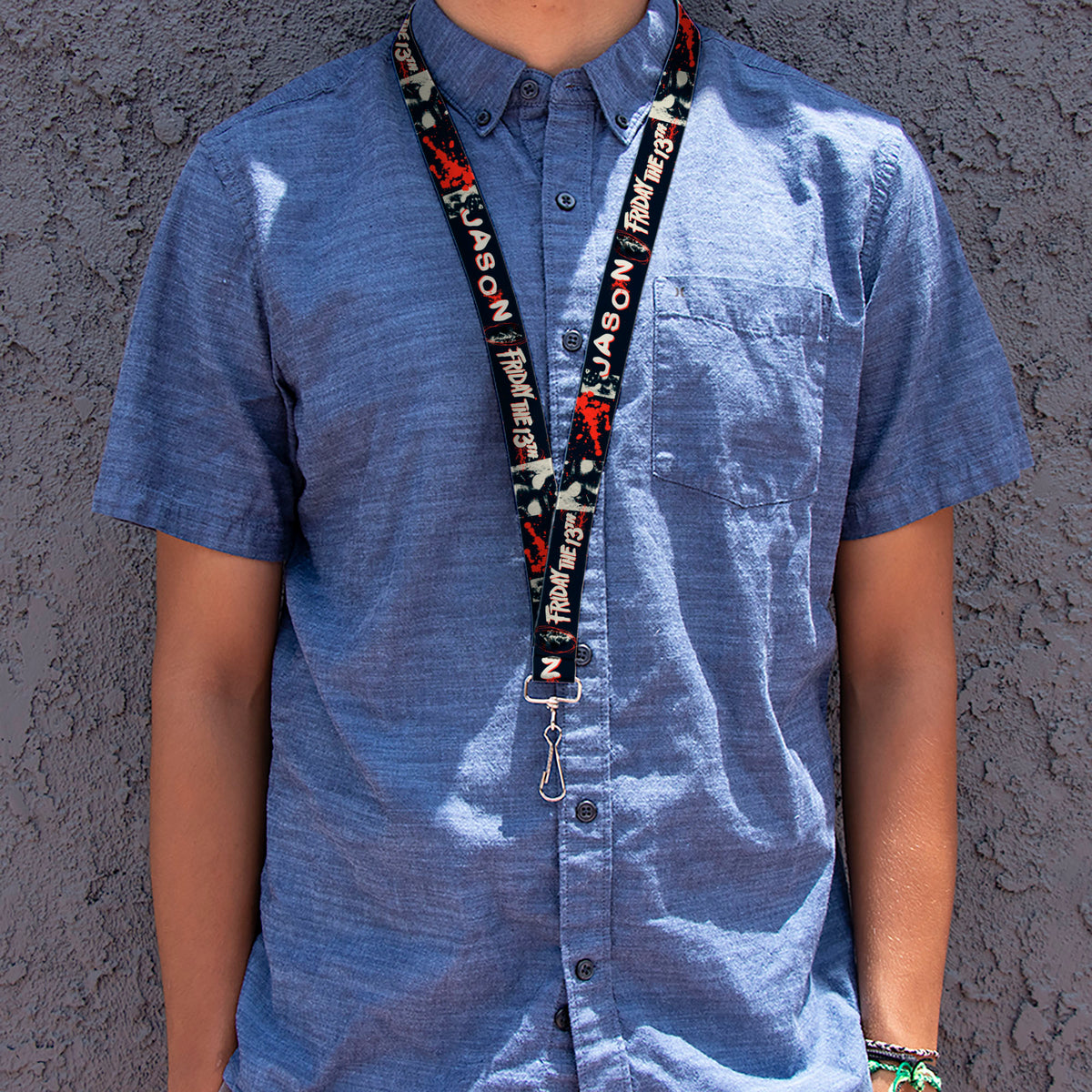 Lanyard - 1.0" - FRIDAY THE 13TH JASON Mask and Splatter Black/Red/White Lanyards Friday the 13th
