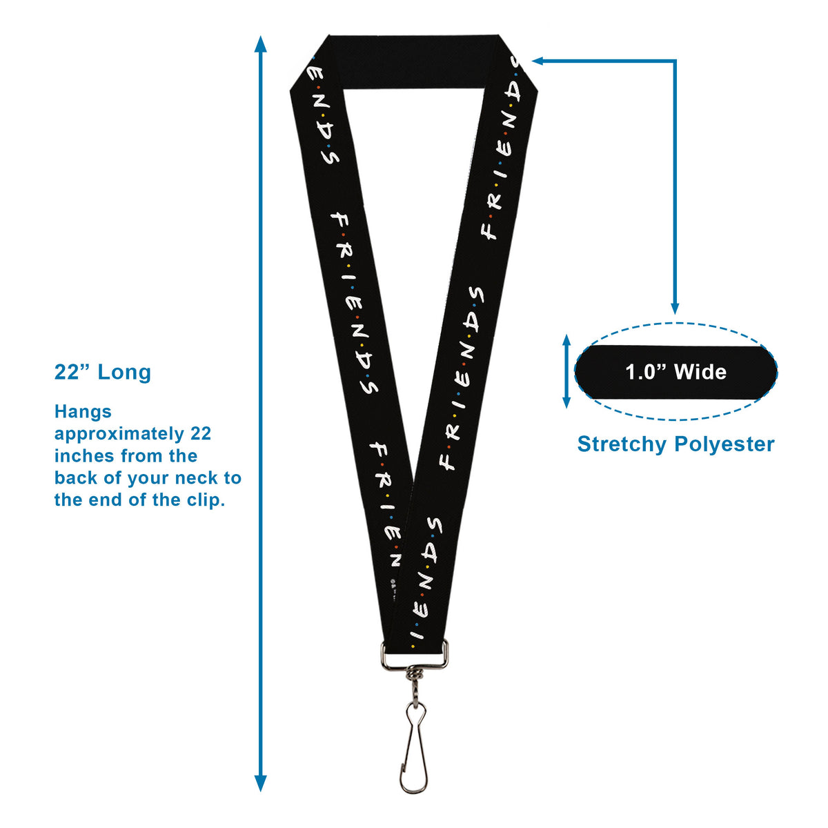 Lanyard - 1.0" - FRIENDS Logo Black White Multi Color Lanyards Friends