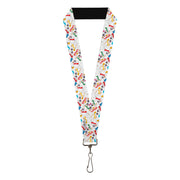 Lanyard - 1.0" - Frosty the Snowman Broom Poses Scattered White Lanyards Frosty the Snowman