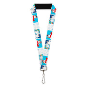 Lanyard - 1.0" - Frosty the Snowman Pose Blocks and Snowflakes White/Blue Lanyards Frosty the Snowman