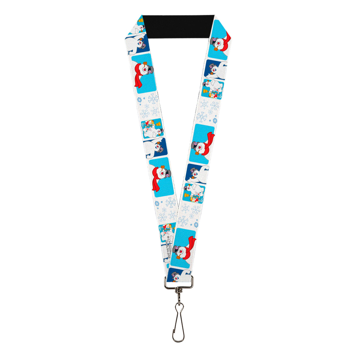Lanyard - 1.0" - Frosty the Snowman Pose Blocks and Snowflakes White/Blue Lanyards Frosty the Snowman