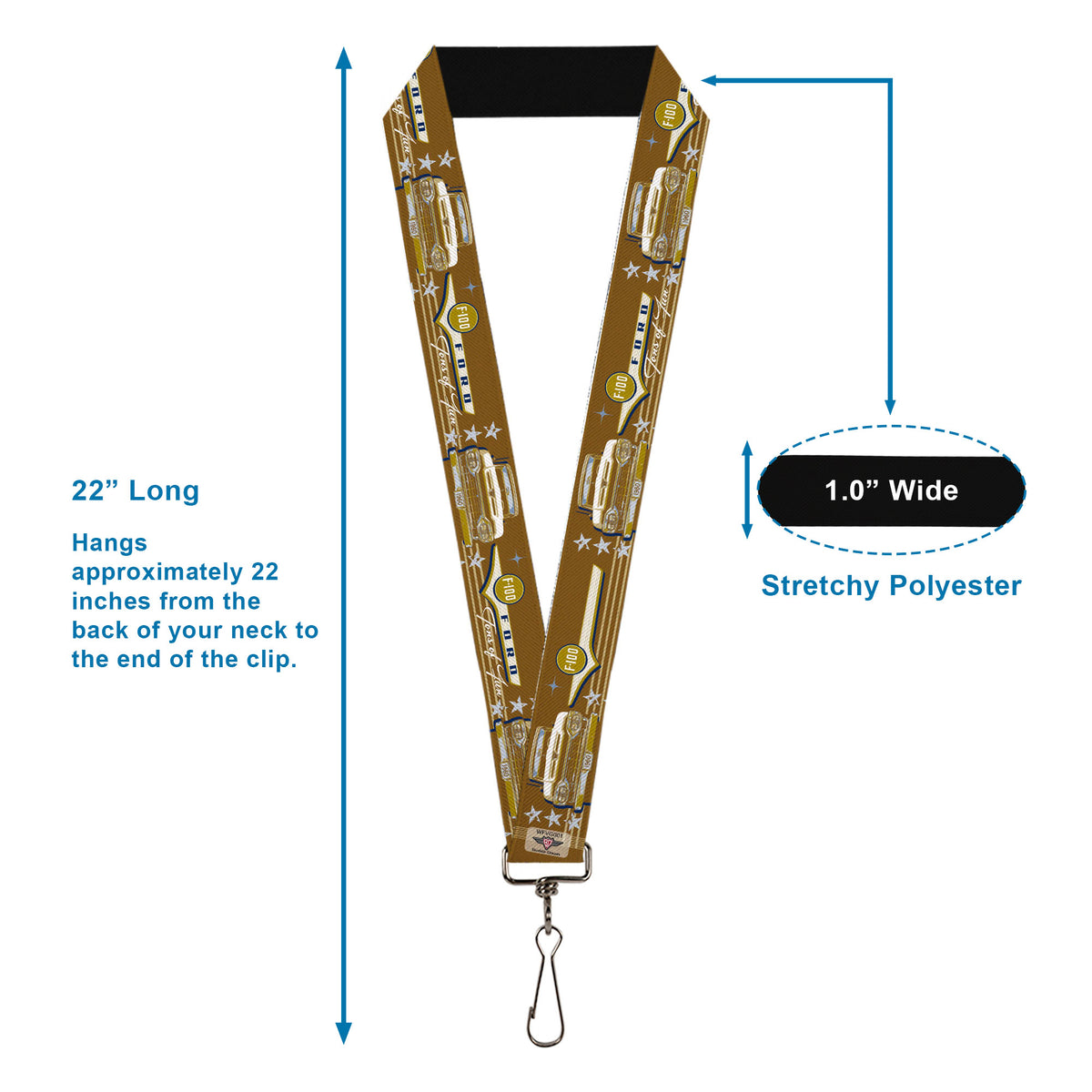Lanyard - 1.0" - Vintage Ford FORD F-100-TONS OF FUN Tans Navy Lanyards Ford