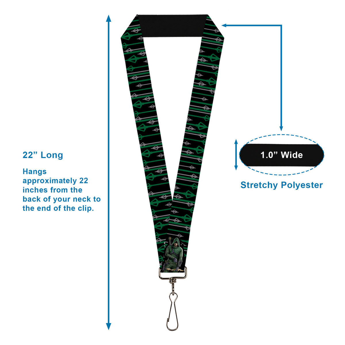Lanyard - 1.0" - Arrow Bow Pose Arrow Tips Black Green Gray Lanyards DC Comics